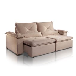 Sofá Retrátil Reclinável Molas Pillow15 Adam Veludo Bege Escuro 2,3m - 1