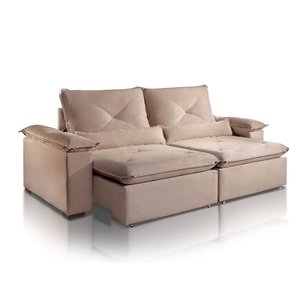 Sofá Retrátil Reclinável Molas Pillow15 Adam Veludo Bege Escuro 2,3m
