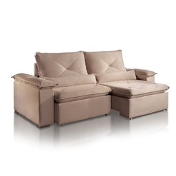 Sofá Retrátil Reclinável Molas Pillow15 Adam Veludo Bege Escuro 2,3m - 2