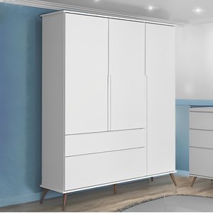 Roupeiro Melinda Branco 3 Portas e 2 Gavetas para Quarto de Bebê Infantil - Phoenix Baby