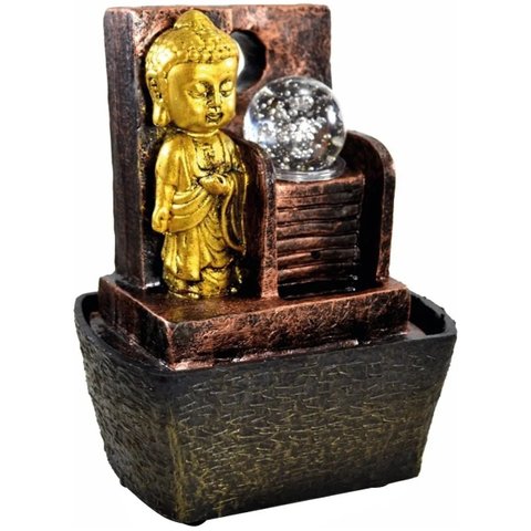Fonte De Água Cascata Buda Dourado Em Resina Bivolt