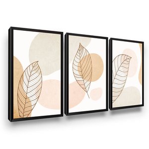 Quadro Abstrato Folhas Tons Rosa Moldura Sala