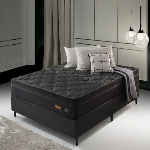 Conjunto Colchão Casal Troy Black - 1,38x1,88