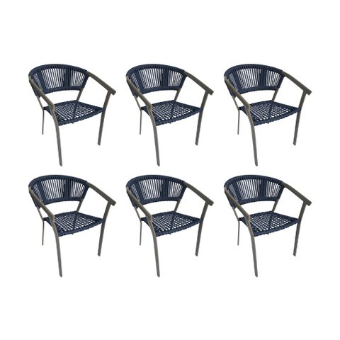 Kit 6 Cadeiras de Jantar Corda Náutica Azul Marinho Base Aluminio Rami Sofia Linha Plus