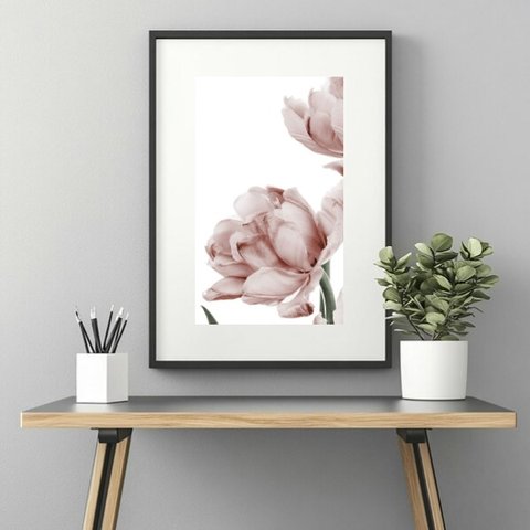 Quadro Flor Moderna Rosê - 60x48cm:moldura Branca