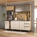 Ver imagem 1 de Cozinha Compacta 205cm MDF 1,5cm com Portas de Vidro Érica Bege/Amendoa/Off White