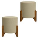 Ver imagem 1 de 2 Puf Puff Redondo com Pés em Madeira 35x35cm Tecido Cor Palha