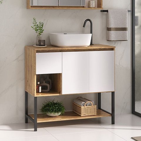 Balcão Armário para Banheiro Apollo 90 com Pés - Fabribam Gabinetes