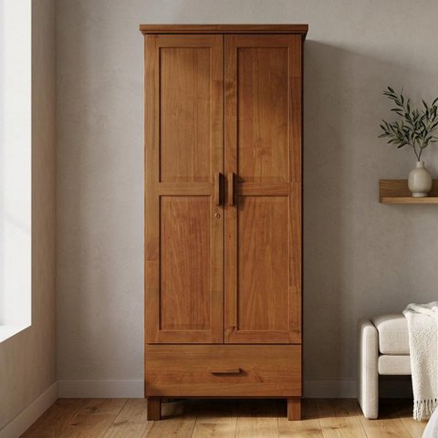 Guarda Roupa Solteiro 2 Portas 1 Gaveta Madeira Maciça Selena F06 Castanho - Lyam Decor