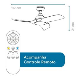 Ventilador de Teto Eos Turbo Vento 3 Pás com Controle Remoto 112cm 150w Preto Evx110p Bivolt - 4