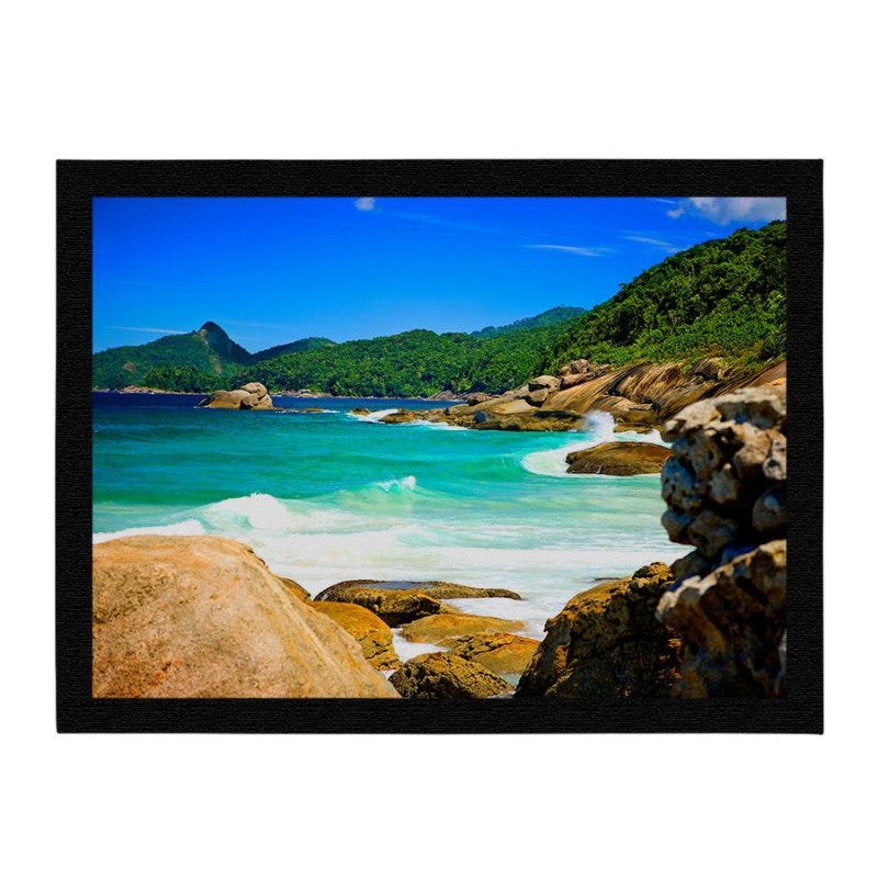 Tapete | Capacho Decorativo, Criativo e Descolado - Praia com Ondas em Angra Dos Reis, Rj | Tamanho - 1