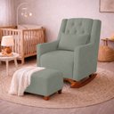 Ver imagem 1 de Poltrona de Amamentação Balanço e Puff Primeiro Amor Bouclé Verde Oliva