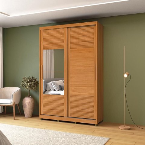 Guarda Roupa 2 Portas de Correr 235x152 cm Bordeaux Nature c/ Espelho 100% MDF Casamia