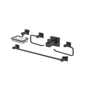 Kit Acessórios Para Banheiro 5 Peças Quadrado Black - Jiwi - WJ-1500H