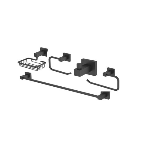 Kit Acessórios Para Banheiro 5 Peças Quadrado Black - Jiwi - WJ-1500H