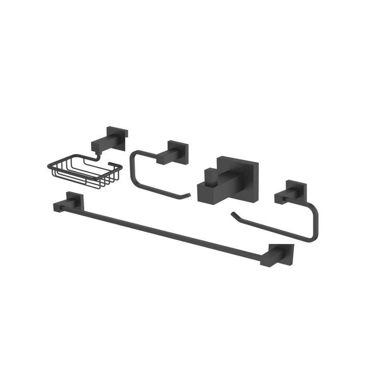 Kit Acessórios Para Banheiro 5 Peças Quadrado Black - Jiwi - WJ-1500H Kit Acessórios Para Banheiro 5 Peças Quadrado Black - Jiwi - WJ-1500H