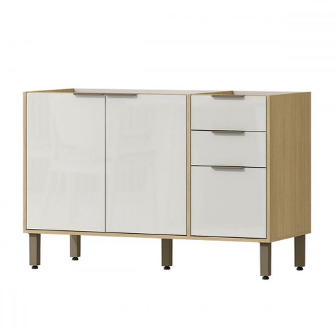 Balcão de Cozinha para Pia 120 Cm Estela 3 Portas 2 Gavetas Castanho/off White - Pnr Móveis