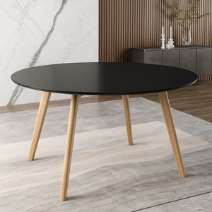 Mesa Redonda para Sala ou Cozinha – Modelo Leda Pé Madeira Sofisticado 120cm Cor Preto