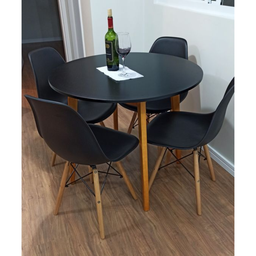 Mesa Redonda para Sala ou Cozinha – Modelo Leda Pé Madeira Sofisticado 120cm Cor Preto - 4