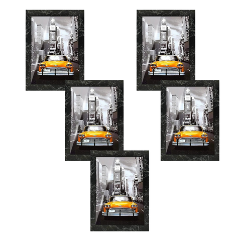 Kit 5 Molduras Porta Retrato Preto Marmorizado 10x15 A6 com Vidro Sala Quarto