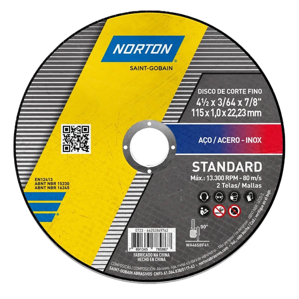 Kit 12 Disco de Corte 4½ X 3/64 X 7/8" Standard - Norton