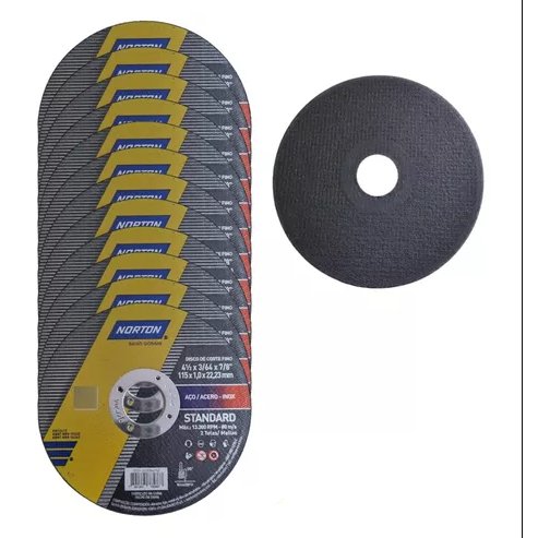 Kit 12 Disco de Corte 4½ X 3/64 X 7/8" Standard - Norton - 2