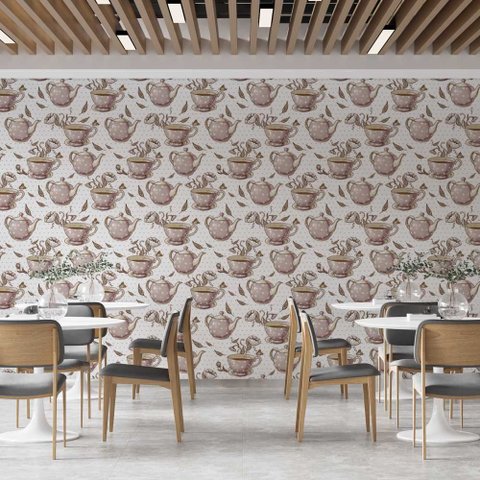 Papel de Parede Casual Xicaras de Café Gh Papel de Parede 2,2m
