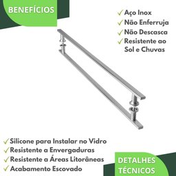Puxador Aço Inox Escovado para Porta de Vidro 1 metro M.S - 3