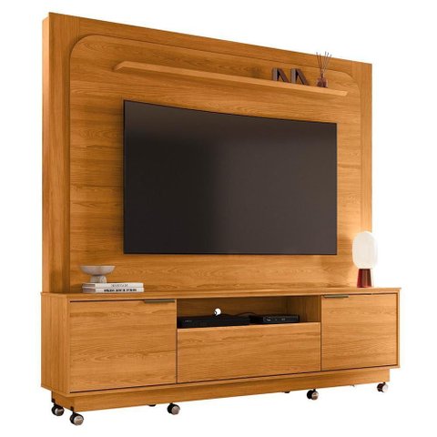 Estante Home Theater Nilo Cinamomo para Tv até 75” com Rodízios - Madetec