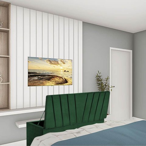 Calçadeira Baú Recamier Estofada Cama Queen 160cm Bélgica Suede Verde- Mabe Magazine