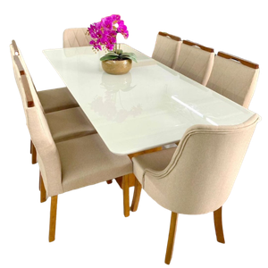 Sala de Jantar Laqueada Vidro 8 Cadeiras Lisboa Art Salas