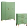 Comoda Gaveteiro e Guarda Roupa Isis Pés Retrô 4 Portas 2 Gavetas Botanico Fosco Infantil - Reller - 1