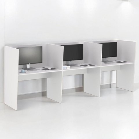 Estação de Trabalho Escritório Mesa Call Center 3 Lugares Branco