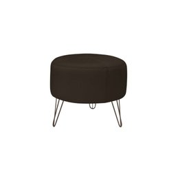 Puff Decorativo Redondo Pés Metal Couro Natural Marrom - Scala Decor - 1