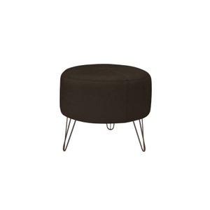 Puff Decorativo Redondo Pés Metal Couro Natural Marrom - Scala Decor