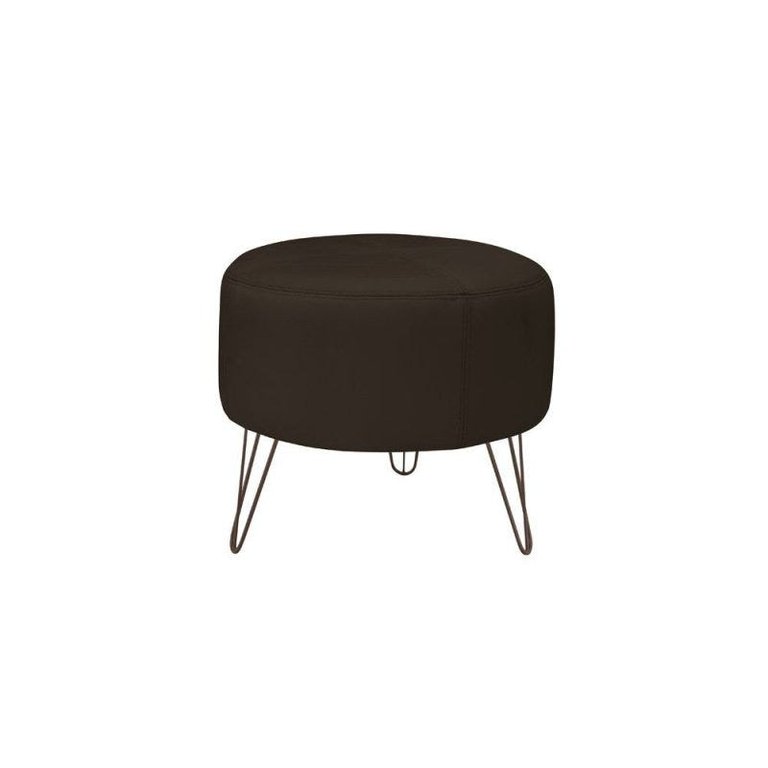 Puff Decorativo Redondo Pés Metal Couro Natural Marrom - Scala Decor Puff Decorativo Redondo Pés Metal Couro Natural Marrom - Scala Decor