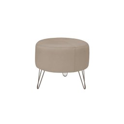 Puff Decorativo Redondo Pés Metal Couro Natural Bege - Scala Decor - 1