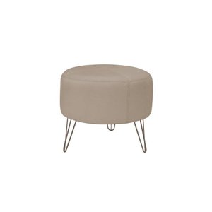 Puff Decorativo Redondo Pés Metal Couro Natural Bege - Scala Decor