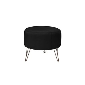 Puff Decorativo Redondo Pés Metal Couro Natural Preto - Scala Decor