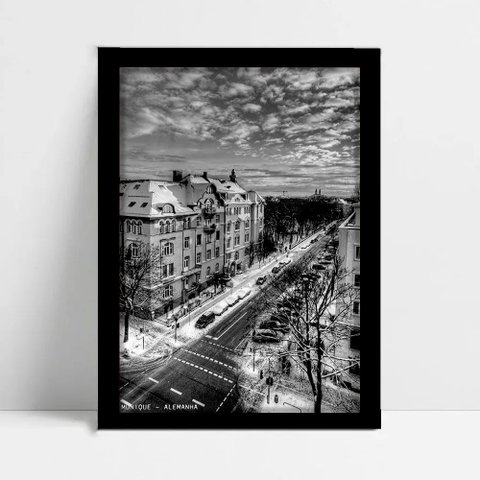Quadro Decorativo Monumento Cidade Munique em Moldura Caixa Tacolado Moldura Caixa 3cm Madeira com V