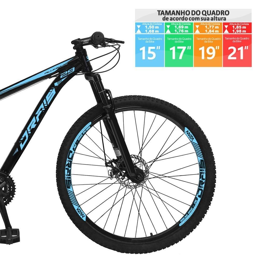 Bicicleta Drais 27V Câmbio Shimano Freio Hidráulico Preto/Azul Turquesa 21" - 225 - 4