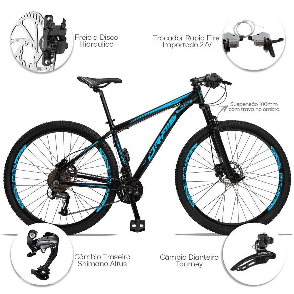 Bicicleta Drais 27V Câmbio Shimano Freio Hidráulico Preto/Azul Turquesa 21" - 225 - 3