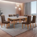 Ver imagem 1 de Mesa de Jantar Liz 180cm Tampo MDF Vidro Canto Copo com 6 Cadeiras Carolina