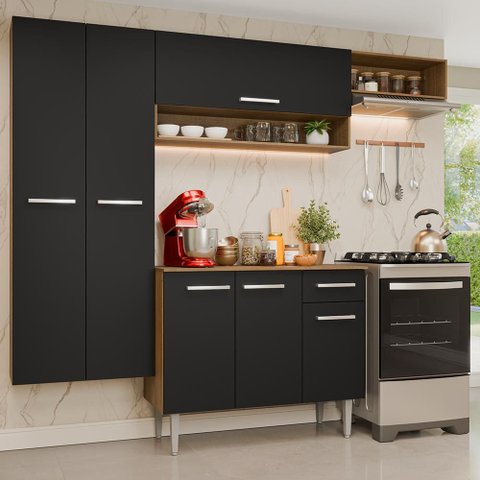 Armário de Cozinha Completa 220 cm Rustic/Preto Deli Madesa 03