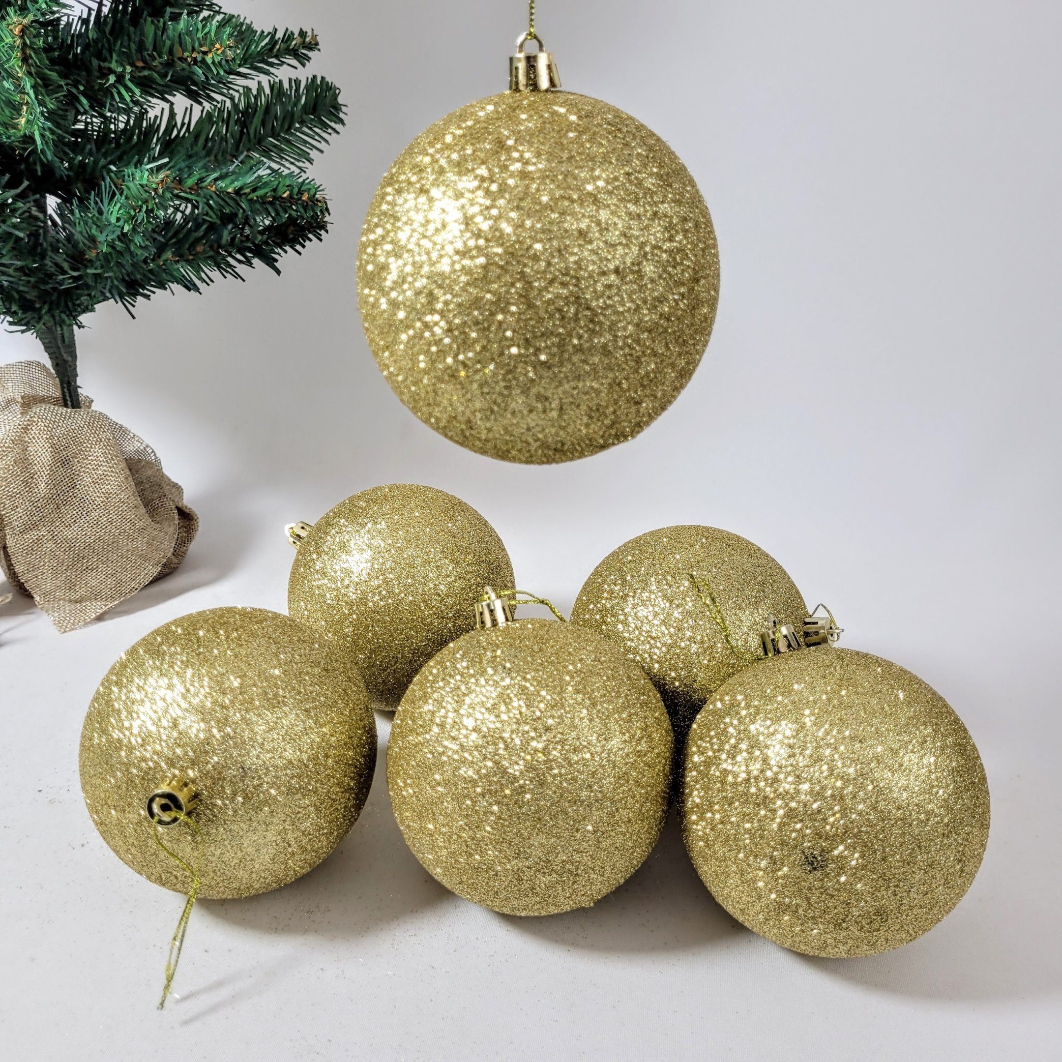 Jogo de Bolas Natalinas Gliter Dourado 6Pcs 8cm Maramelo Natal