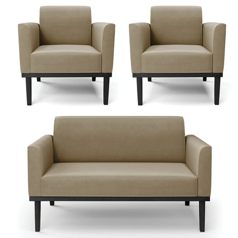 Sofá Namoradeira e 2 Poltronas Base Madeira Preto Maressa Suede Marrom Rt - Ibiza