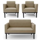 Ver imagem 1 de Sofá Namoradeira e 2 Poltronas Base Madeira Preto Maressa Suede Marrom Rt - Ibiza