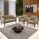 Ver imagem 2 de Sofá Namoradeira e 2 Poltronas Base Madeira Preto Maressa Suede Marrom Rt - Ibiza