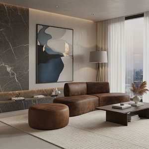 Sofá Orgânico Módulo Curvo Savana + Puff Corino Modena Whisk - Vimont Moveis