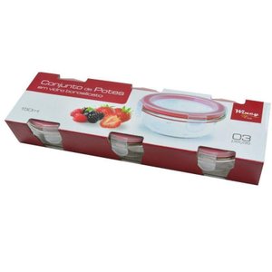Conjunto de Potes em Vidro Borosilicato 150ml 3 Peças Wincy